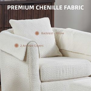 Poltrona Moderna in Ciniglia con Poggiapiedi, Sedia Girevole da Soggiorno con 2 Copribraccioli e Cuscino Posteriore Rimovibile - Product Image 3