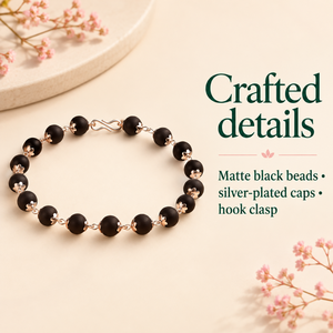 Karungali Black Crystal Floral <b>Charm</b> <b>Bracelet</b> with Silver-Plated Caps - Product Image 2