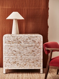 Modern Mother Of Pearl Inlay <b>Chest</b> Of Drawers 4 Drawers <b>Storage</b> Cabinet Living Room Furniture Midcentury Design - Product Image 1