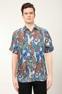 Camisa Moderna para Hombre, Multicolor, de Poliéster, con Estampado Abstracto, Corte Regular, con Cuello y Mangas Cortas, para Uso Diario Informal - Product Image 5
