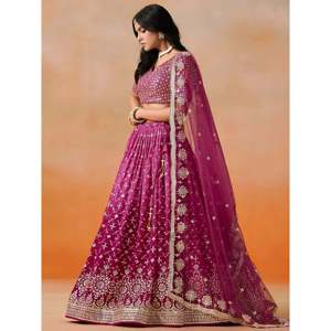 Alluring <b>Rose</b> Pink Zari Work Sangeet Wear Lehenga Choli for Women - Product Image 6