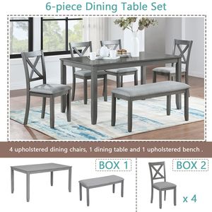 Set da Pranzo 6 Pezzi: Tavolo Rettangolare in Legno con 4 Sedie Imbottite e Panca per 6 Persone, Elegante Set per Sala da Pranzo - Product Image 3