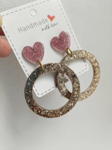 Pendientes de Resina con Corazón Brillante Hechos a Mano, Joyería de Moda, Set de Regalo para el Día de San Valentín - Product Image 5