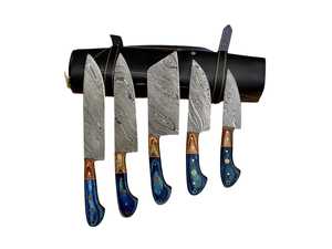 Juego de Cuchillos de Cocina de Acero de Damasco de Grado Industrial SHARP POINT TRADES, 2 Piezas, Mango de Madera, Acabado Azul, Hoja Recta, 3 Años de Garantía - Product Image 4