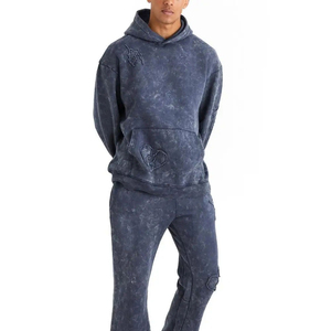 Ensemble de survêtement unisexe délavé à l'acide avec cordon de serrage, comprenant un sweat à capuche et un pantalon de jogging, style décontracté automne, sportswear et streetwear, 100% coton - Product Image 3