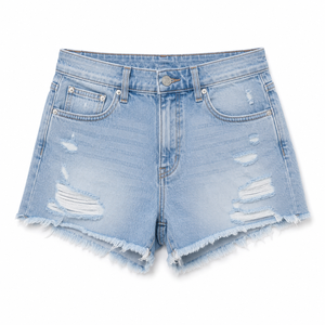 Shorts en jean délavé bleu pour femme, taille haute, coupe slim, décontracté, extensible, style vintage, mode streetwear d'été, OEM ODM - Product Image 3