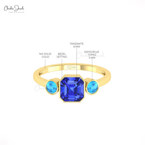 Anillo de Tres Piedras con Tanzanita y Topacio Azul Suizo de 2 CTW en Oro Sólido de 14k, Joyería para Aniversario de Bodas, Gran Venta - Product Image 6