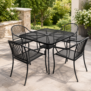 Conjunto de Comedor de Metal Negro para Patio Exterior con Mesa Cuadrada de Malla y Cuatro Sillas para Jardín, Balcón o Terraza - Product Image 6