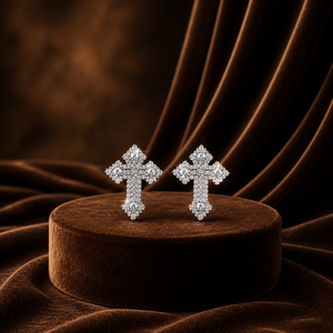 Pendientes de Cruz con Incrustaciones Completas, Joyería de Cruz con Diamantes Cultivados en Laboratorio, Oro Blanco de 10K con Microincrustaciones para Aniversario - Product Image 1
