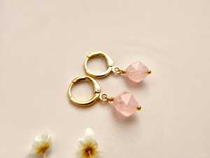 Rose Quartz <b>Earrings</b> Pink Gemstone <b>Earrings</b>, Huggie Hoop <b>Earrings</b> <b>Gold</b> <b>Earrings</b> 925 Sterling Silver <b>Earrings</b>, Rose <b>Gold</b> <b>Earrings</b> - Product Image 2