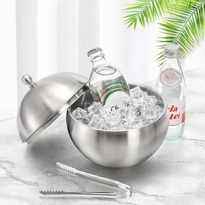Seau à glace en acier inoxydable de qualité supérieure avec pince et couvercle, conteneur isotherme pour le stockage de glace, idéal pour les fêtes, le refroidissement du vin, le service de cocktails et la restauration - Product Image 1