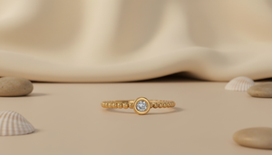 Bague à bande perlée en or 10 carats, design personnalisé fait main, diamant solitaire VVS1 cultivé en laboratoire, fabricant de bijoux délicats - Product Image 2