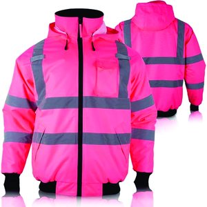 High Visibility Safety <b>Jacket</b> Pink Reflective Waterproof Workwear with <b>Silver</b> Stripes and Black Trim - Product Image 2