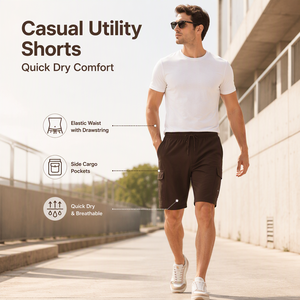 Pantalones Cortos Cargo Marrones para Hombre, Cintura Media, Elásticos, Transpirables, de Nailon, con Cordón Ajustable, Estilo Casual, con Bolsillos - Product Image 3