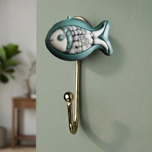 Vintage Style <b>Metal</b> and Ceramic Wall Hook with Gold Finish Waterproof Self-adhesive Installation for <b>Clothing</b> Storage - Product Image 1