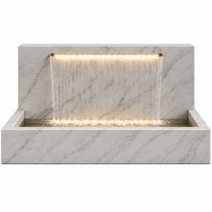 Fuente de Agua Decorativa Rectangular Moderna de Mármol Blanco, Independiente, para Interiores y Exteriores, con Iluminación LED para Jardín y Hogar - Product Image 1