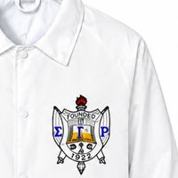 Veste blanche Sigma Gamma Rho avec design de blason, personnalisable, SGRho, sororité grecque, fermeture éclair intégrale, lettres personnalisées, vêtements universitaires