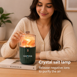 Whisper Salt Himalayan Glass <b>LED</b> Salt Lamp Humidifier Air Freshener Negative Ions 200ml Capacity Plug-in Lightweight 35dB Quiet - Product Image 4
