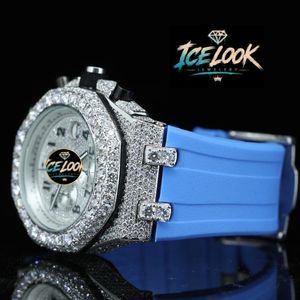 Reloj de Cuarzo con Aspecto de Hielo, Bisel con Diamantes, Cronógrafo, Correa de Silicona Azul, Reloj de Pulsera de Lujo y Moda - Product Image 2