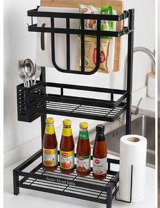 3 Tier Black Polished Metal Spice <b>Rack</b> With <b>Storage</b> Shelves <b>Kitchen</b> Organizer for Cabinet Counter Pantry Home And Garden Use - Product Image 3