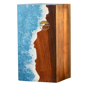 Handcrafted Ocean Wave Resin & Natural Wood Cremation Urn Blue Epoxy Ashes <b>Box</b> Artistic Funeral <b>Memorial</b> <b>Keepsake</b> by AYAANS - Product Image 1