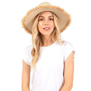 Cappello da Sole in Paglia Bicolore per Donne con Bordo Sfrangiato Stile T-Shirt - Product Image 2