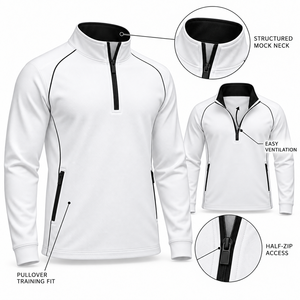 Custom Men's Half-<b>Zip</b> Gym Jacket Lightweight Polyester Breathable Sportswear ODM OEM Training Running Teamwear - Product Image 6