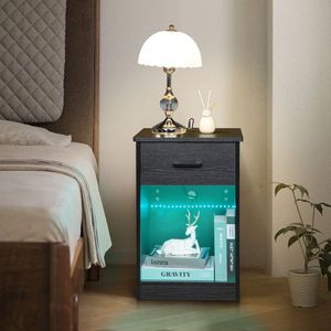 Comodino nero in triamina con LED e 1 cassetto 40x35x60cm in truciolato - Product Image 3