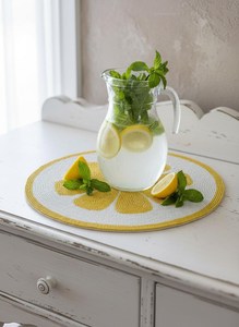 Handmade Luxury Floral Eco-Friendly Lemon Slice Placemat <b>Yellow</b> Citrus Beaded <b>Table</b> Decor (14 Inch) - Product Image 1