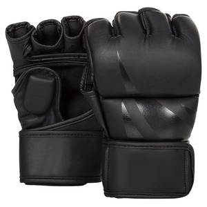 Gants de MMA gris premium en cuir rouge, mitaines de grappling professionnelles pour arts martiaux, entraînement de sparring et de frappe, paume ouverte, ajustables - Product Image 5