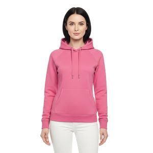 Sudadera con capucha para mujer, color rosa intenso, corte ajustado, 350 g/m², 100 % algodón, felpa francesa, estilo urbano, con logotipo personalizado. - Product Image 1