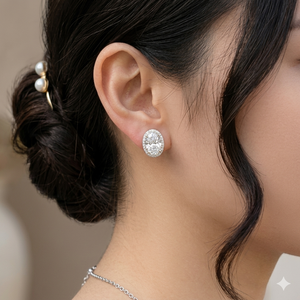 Luxury Trendy Fashion 925 Silver Flower Oval Cut Solitaire Bezel Set Rhodium Plated Moissanite Classic Stud Earrings for <b>Wedding</b> - Product Image 2