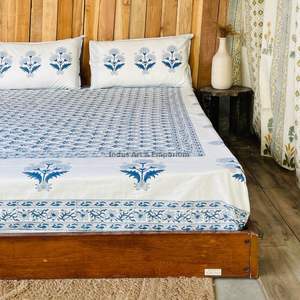 Juego de Sábanas con Estampado Artesanal Sanganeri de la India, Sábanas con Funda de Almohada - Product Image 5