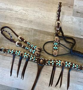 ชุดอุปกรณ์ขี่ม้าแบบอังกฤษ รุ่น Western Cactus-Tooled Tack ปี 2026 ครบชุด พร้อมอุปกรณ์หนังแท้ เช่น บังเหียนและแผ่นรองอก - Product Image 3