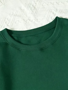Sweat-shirt unisexe à col rond surdimensionné, vert uni, en coton tricoté, décontracté, pour l'automne, coupe classique - Product Image 4
