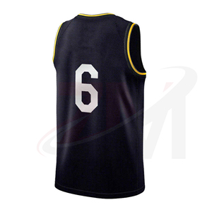 Camiseta de baloncesto unisex negra con ribete amarillo, número 6, sin mangas, transpirable, atlética, para adultos - Product Image 3