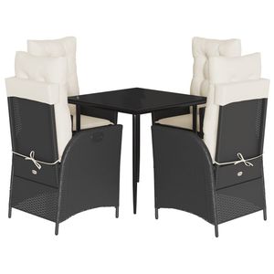 Set da pranzo da 5 pezzi in Poly Rattan nero con cuscini Set da giardino - Product Image 2