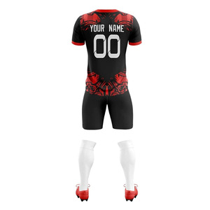 Custom Sublimation Soccer Uniform Set Red Black V-Neck Short Sleeve Moisture Wicking Men's Team Kit All Seasons <b>Athletic</b> Fit - Product Image 4