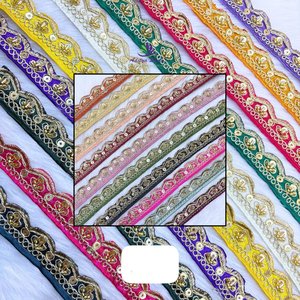 Accesorios de Lujo para Vestidos de Novia: Encaje Metálico Vintage Ecológico con Bordado Festoneado en Oro y Plata Zari Voile - Product Image 2