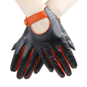 Leather Driving Gloves Black with Orange Trim Adjustable Wrist Strap Unisex All Seasons - Product Image 1