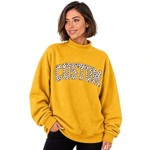 Sudadera de cuello alto extragrande con estampado de letras personalizado para mujer, de algodón tejido, manga larga, estilo casual de otoño. - Product Image 1