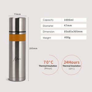 Thermos en acier inoxydable de qualité supérieure 1L avec revêtement céramique gris et tasse, isolation chaud/froid 6 heures, design classique - Product Image 6