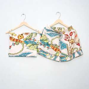 Hermoso y elegante conjunto de pijama corto de algodón hecho a mano en India, con estampado digital vintage, suave, para dormir, para mujer, primavera-verano - Product Image 6