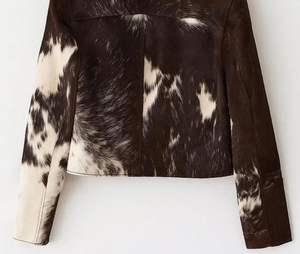 Chaqueta de piel sintética para mujer, estampado de vaca, cuello vuelto, manga larga, cierre de cremallera, longitud corta, ropa informal de otoño - Product Image 4