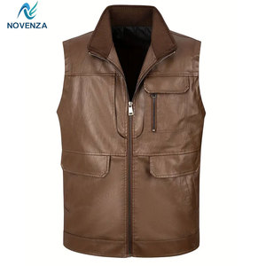 Gilet en cuir pour motard, pour homme, décontracté, hiver, design classique, fermeture éclair, durable, imperméable, léger, gilet tendance pour la conduite - Product Image 1