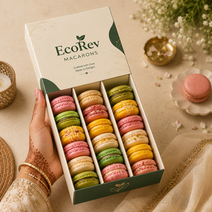 กล่องมาการอง EcoRev บรรจุภัณฑ์กล่องกระดาษแข็งพร้อมริบบิ้น  รักษ์โลก พิมพ์ฟอยล์ทอง  กระดาษอาร์ต รูปทรงสี่เหลี่ยมผืนผ้า - Product Image 5