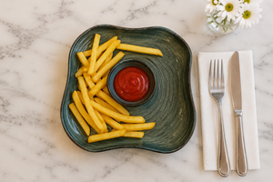 Restaurant Style French Fries <b>Plate</b> Classic <b>Ceramic</b> Green Steak <b>Plate</b> Stoneware Salad Noodle <b>Plate</b> for Home & Restaurant - Product Image 3
