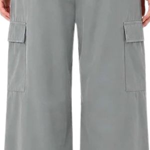 Pantalon cargo gris pour femme, taille haute, cordon de serrage, coupe ample, avec poches latérales, revers élastiques, décontracté, pour tous les jours - Product Image 5