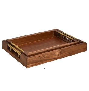Grand plateau décoratif en bois, design minimaliste carré avec poignée, base en bois artisanale, emballage individuel, plateaux en bois - Product Image 5