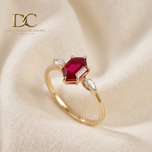 Bague en or massif 14 carats avec diamant de laboratoire et rubis de laboratoire couleur sang de pigeon, bijoux de luxe pour femme pour fiançailles, mariage, anniversaire ou soirée - Product Image 4